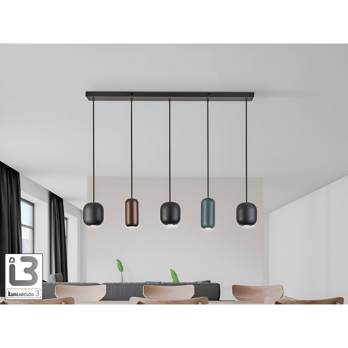 I3 - Nimes 5 Light Bar Pendant - Multicoloured