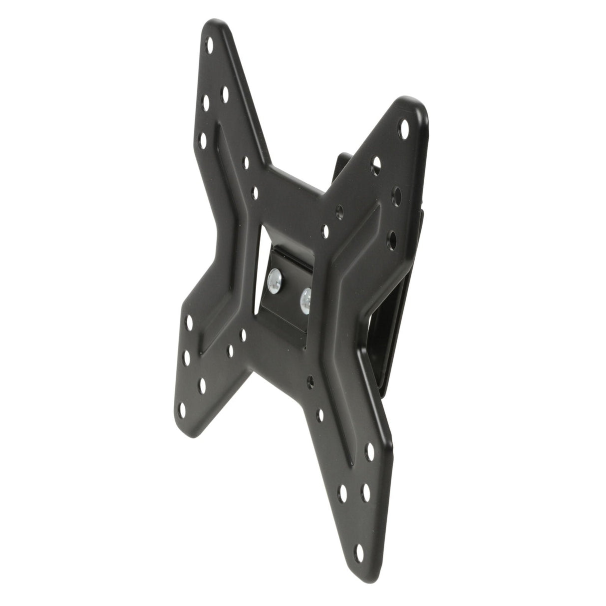 The AV:Link VESA Tilt & Swivel Wall Mount TV/Monitor Bracket (10–45 Inch) in black, features an X-shaped mounting plate with multiple screw holes and tilt/swivel arm. Shown slightly tilted against a white background highlighting its adjustable design.