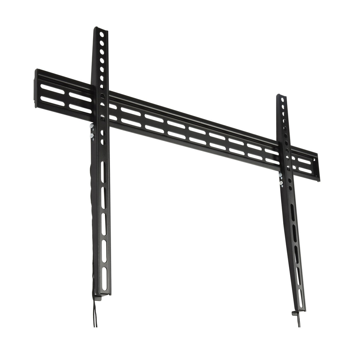 AV:Link NSF600 slimline fixed TV bracket in matte black steel with horizontal rail and two vertical arms with drawstrings, on a white background.