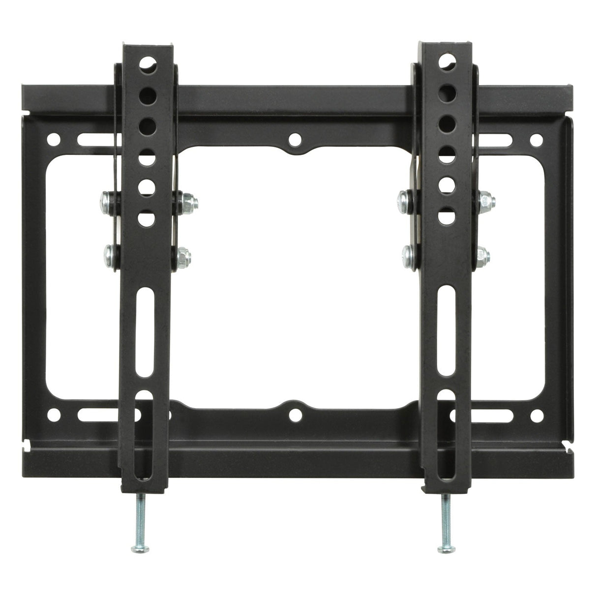 The AV:Link VESA Standard TV/Monitor Tilted Wall Bracket (17–45) is a sleek black, low-profile mount with multiple holes and slots for adjustable installation. Supports VESA 200x200 and is shown as a rectangular bracket on a white background.