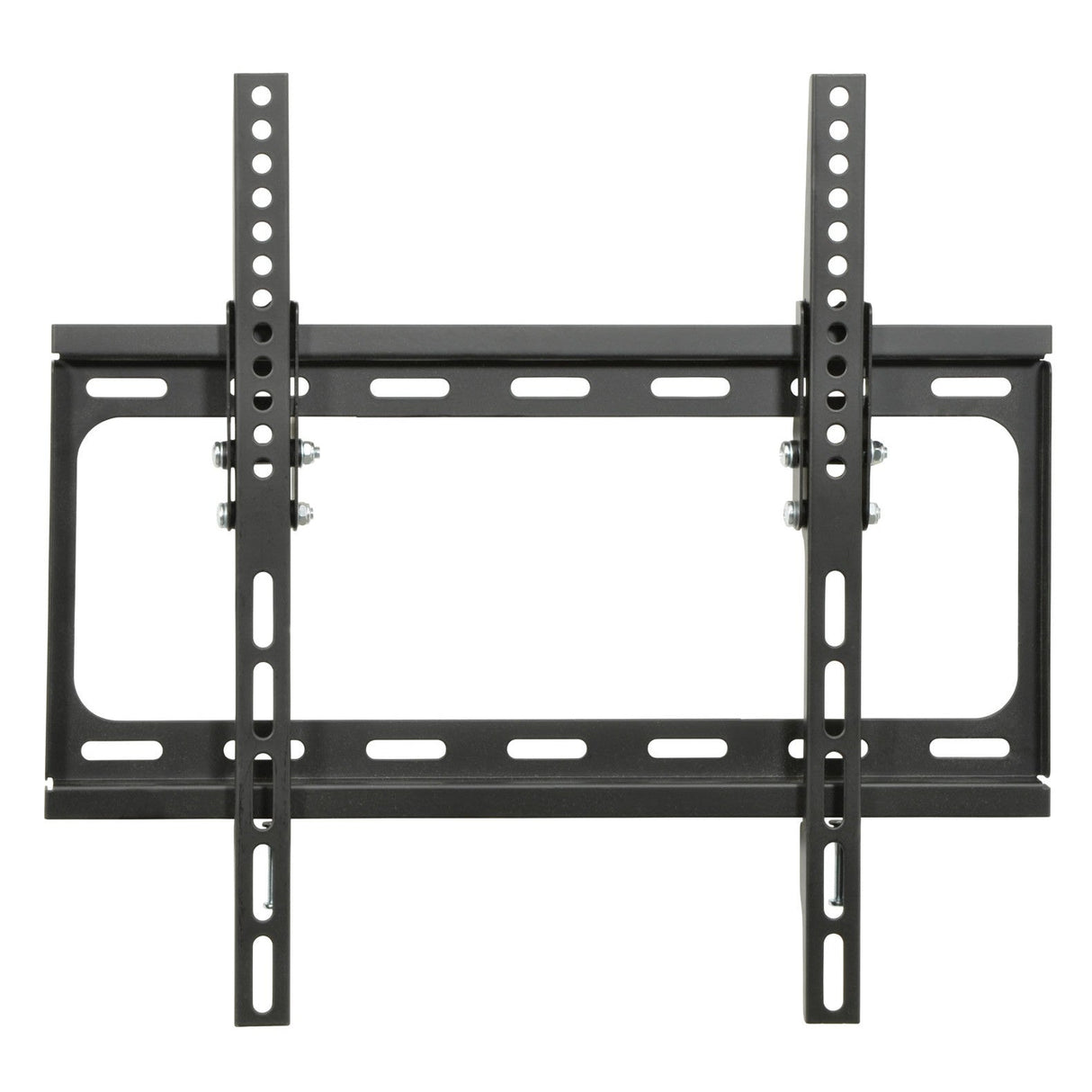 The AV:Link VESA Standard TV/Monitor Tilted Wall Bracket (26–55 inch) features a slim black metal design, adjustable vertical arms, multiple screw holes, and supports secure installation of flat-screen TVs or monitors on any wall.