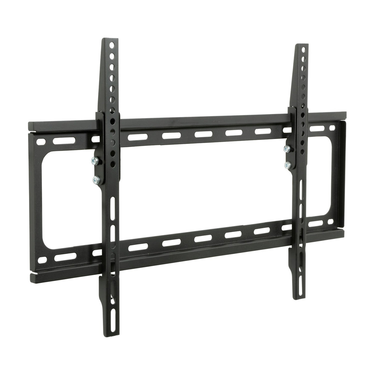 AV:Link ST601 tilting TV wall bracket by AVSL in black steel with slotted arms, VESA 600x400 pattern and mounting screws, on a white background.