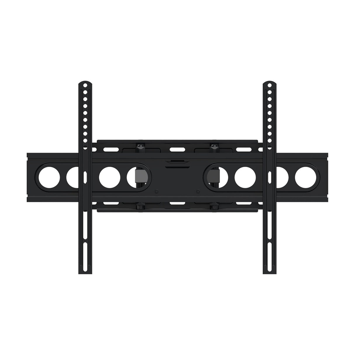 AV:Link FML600 full motion double arm TV bracket in black steel with VESA mounting arms and perforated wall plate, shown on a plain white background.