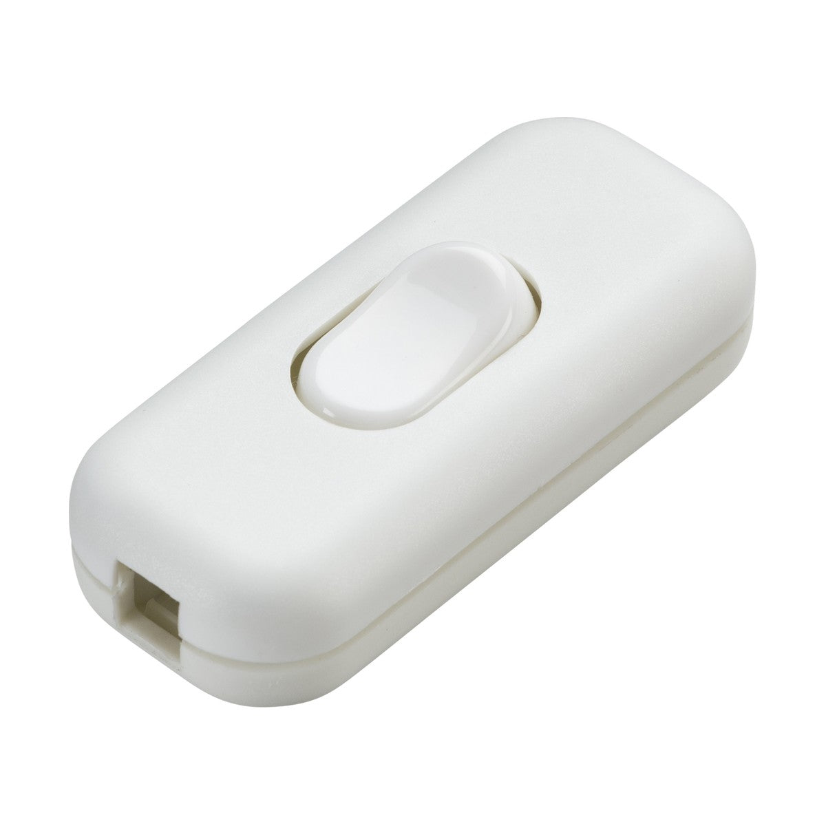 The 6A DP Inline Cord Switch in white, with its prominent toggle button at the center, is perfect for managing electrical devices such as lamps or small appliances. This model from Knightsbridge provides enhanced safety and reliability for daily use.