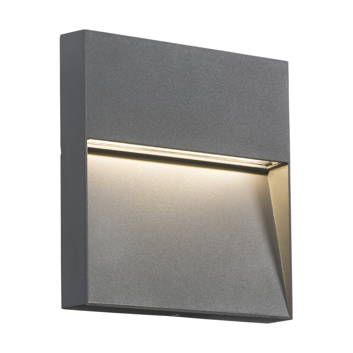 Introducing the Outdoor 5W LED Square Guide Light in Grey, a modern wall sconce crafted from die-cast aluminum. This fixture features a minimalist rectangular design that emits a warm, soft glow from the upper section, creating a stylish and subtle lighting effect ideal for any outdoor setting.
