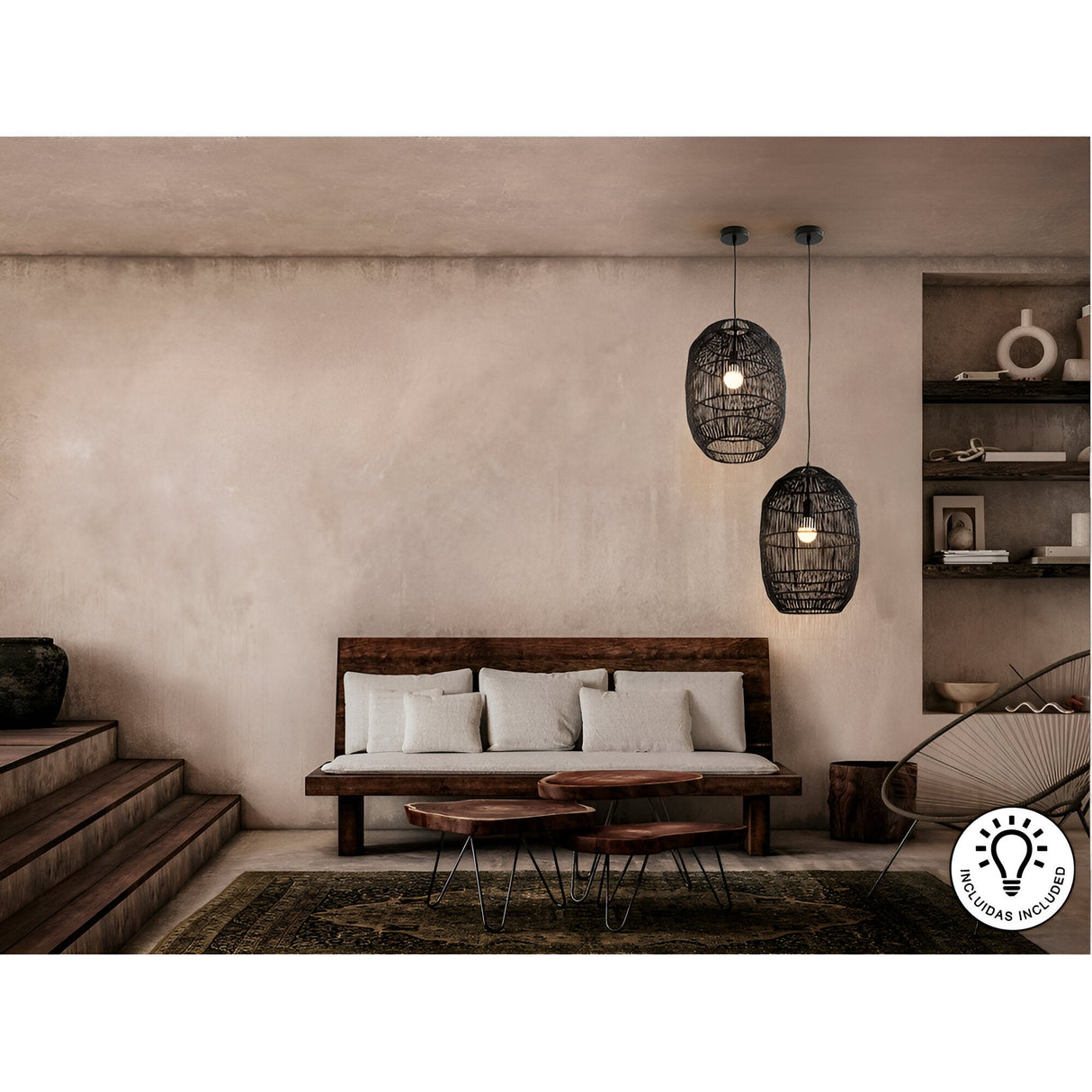 Tizne 1 Light Wood Pendant - Black