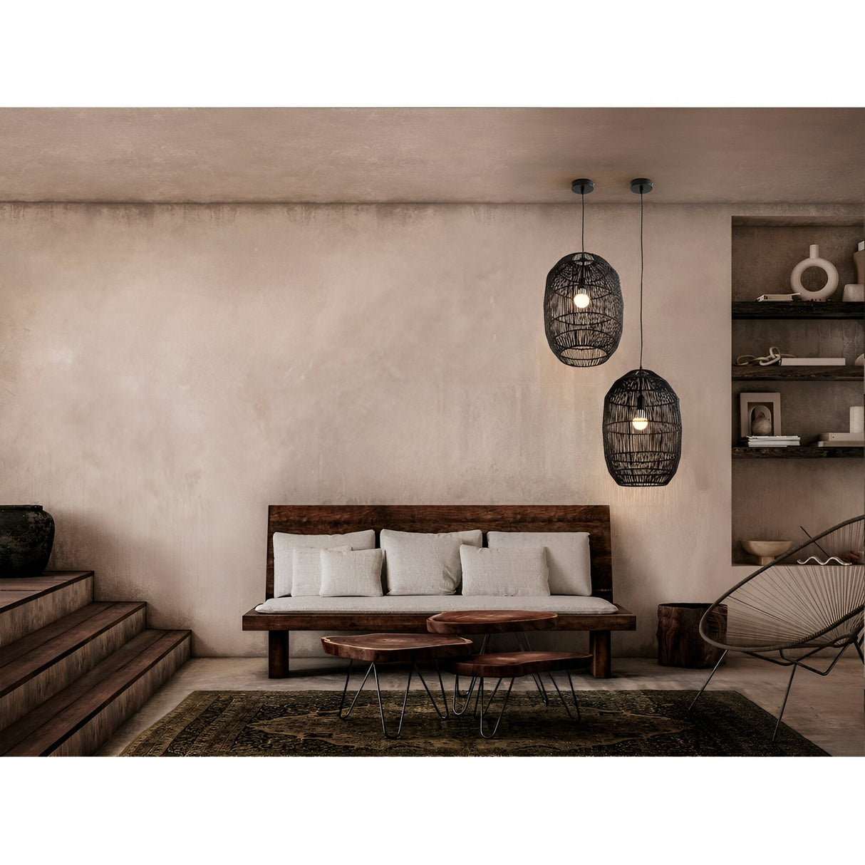 Tizne 1 Light Wood Pendant - Black