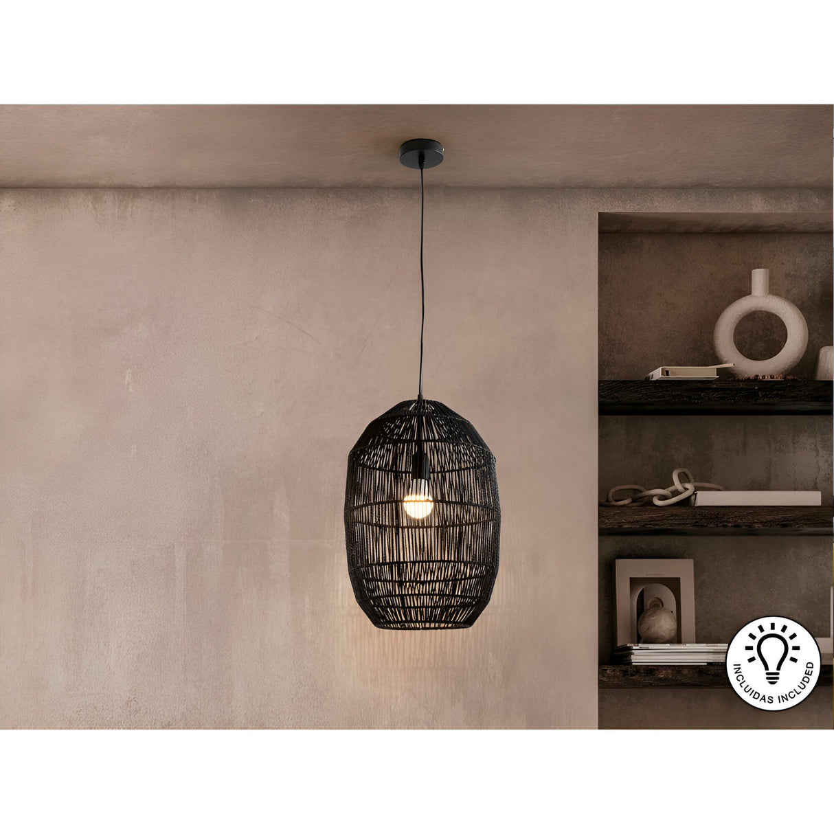 Tizne 1 Light Wood Pendant - Black