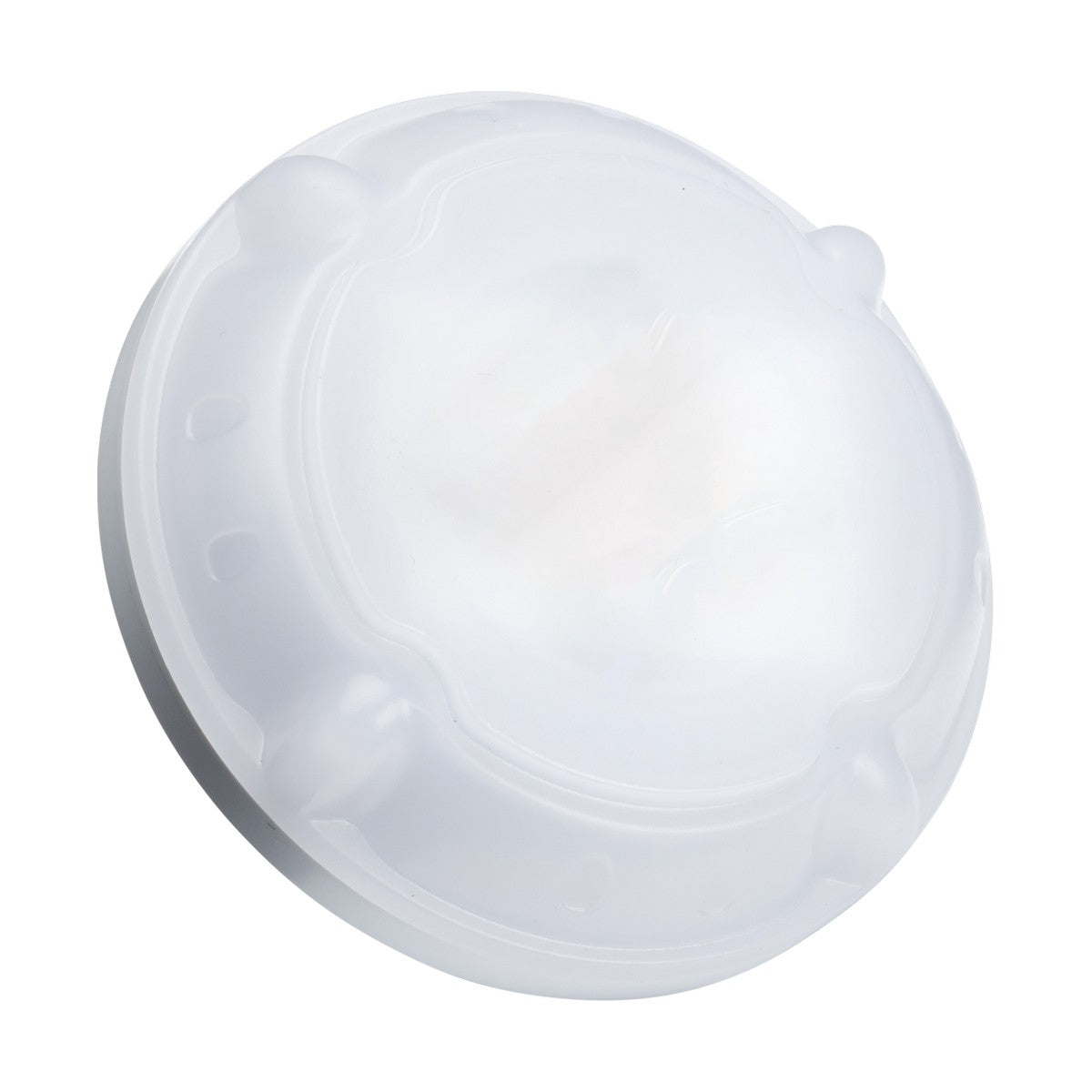 The circular, white plastic container lid of the Microwave Sensor For POTHB Range has a slightly raised center and small rounded grips around its edge. Its smooth, opaque design integrates microwave sensor technology seamlessly for improved energy efficiency.