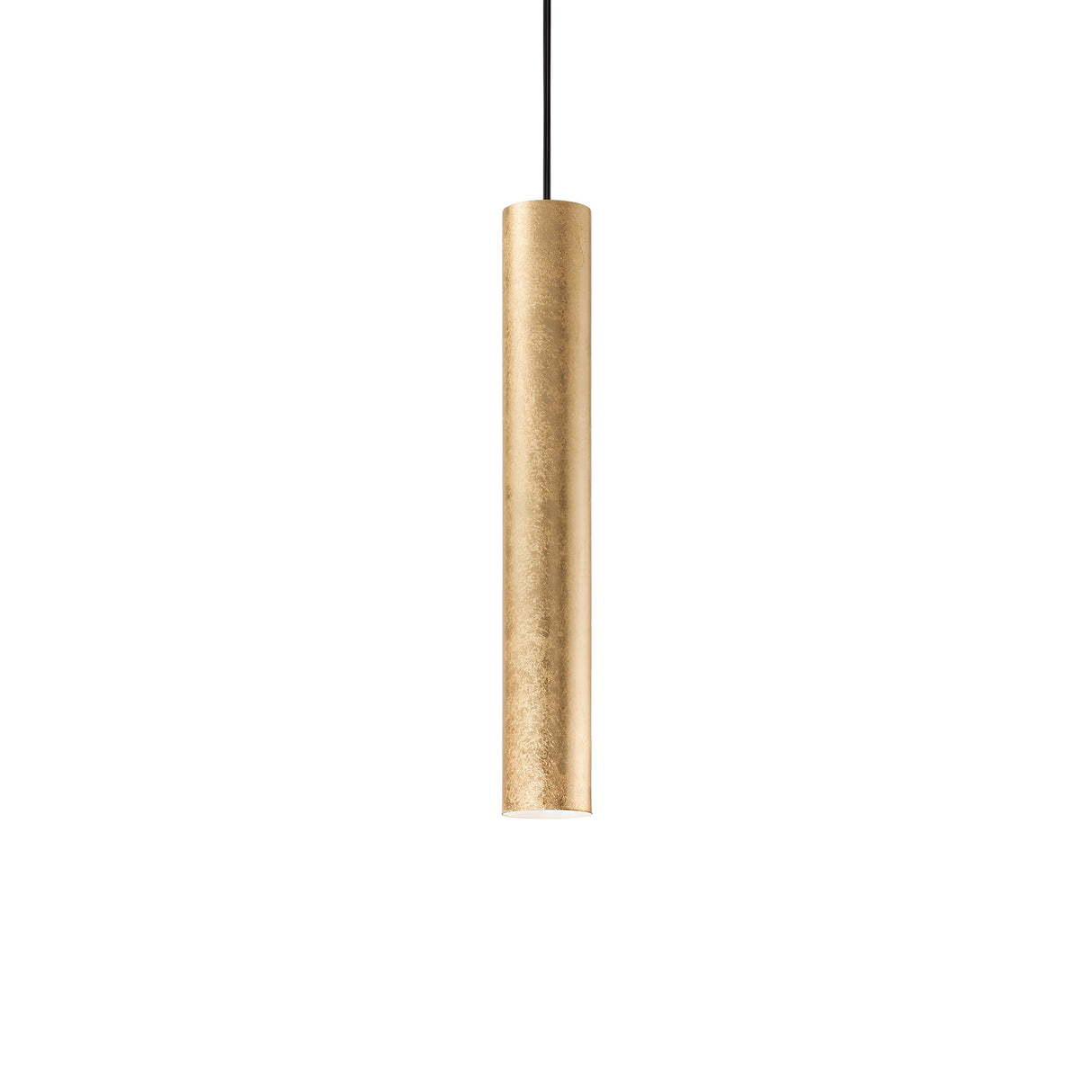 The Noctis 1 Light Pendant in Antique Gold, measuring 6cm, hangs elegantly with its textured finish from an adjustable fabric cable against a pristine white background.