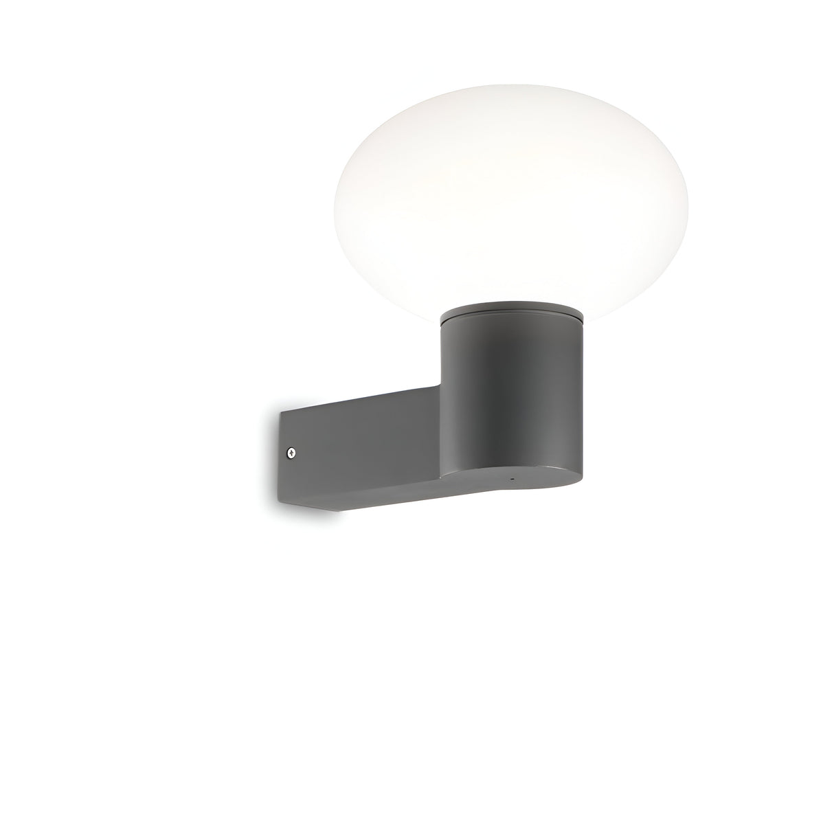 Introducing the Photonix Wall Light - Anthracite, a minimalist wall-mounted fixture that boasts a round, frosted glass shade paired with a sleek, dark cylindrical base. Designed for contemporary interiors, this modern piece delivers ambient lighting with a sophisticated aesthetic.
