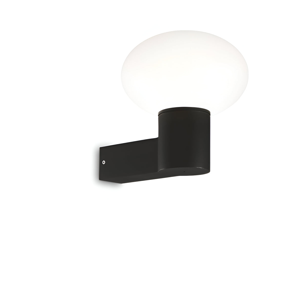 The Photonix Wall Light - Black is a minimalist gem featuring a sleek cylindrical base with modern lighting design, complemented by a round white globe shade and finished with black powder coating.