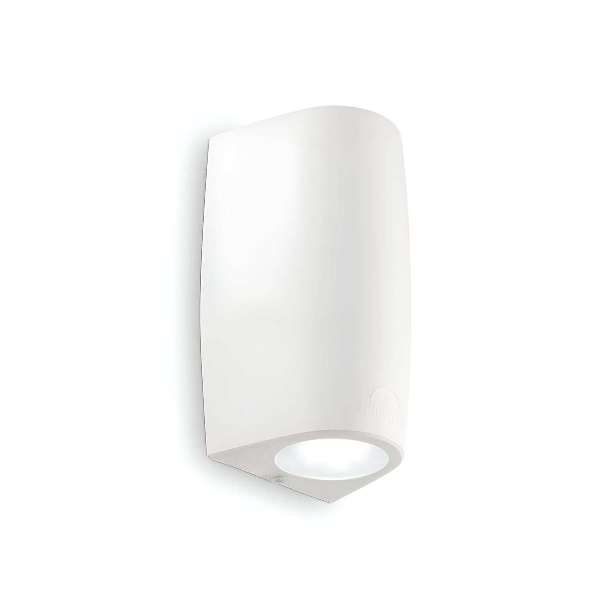 The Luz 1 Light Outdoor Wall Light - White is a contemporary white wall-mounted outdoor fixture with a minimalist design. It showcases a curved rectangular body with a rounded bottom, providing downward illumination. Corrosion-resistant, this fixture effortlessly complements any decor style.