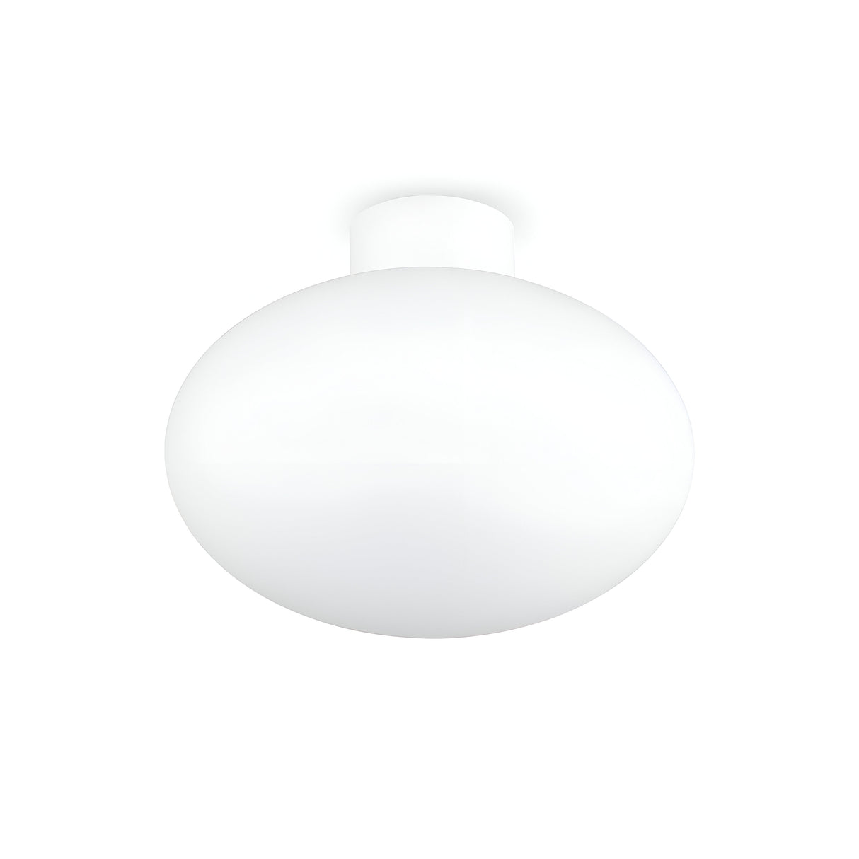 The Photonix Ceiling Light - White is a round ceiling fixture with a sleek, glossy finish and a minimalist design that mounts directly to the ceiling.
