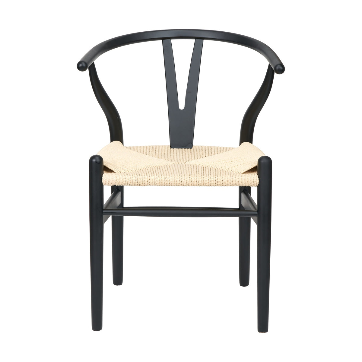Quinn Black Beech & Paper Rope Dining Chair with curved wishbone-style black wooden frame, hoop back, and woven natural paper rope seat, shown on a plain white background.