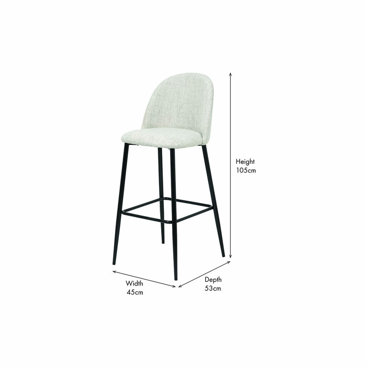 Turi Pebble Linen Mix & Black Iron Bar Stool - 105cm