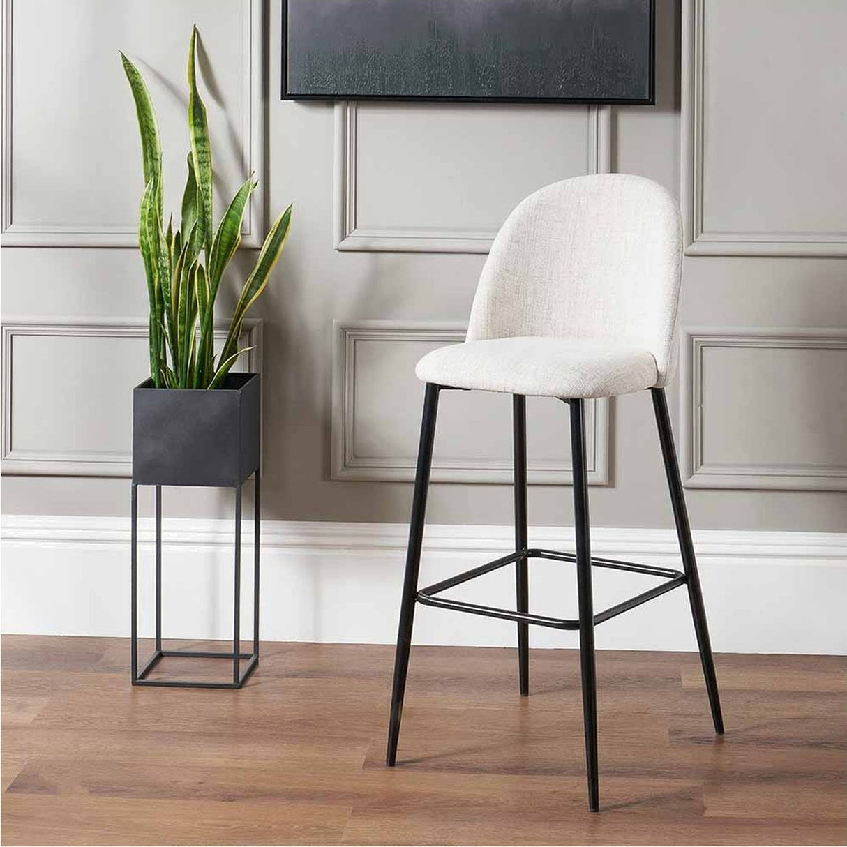 Turi Pebble Linen Mix & Black Iron Bar Stool - 105cm