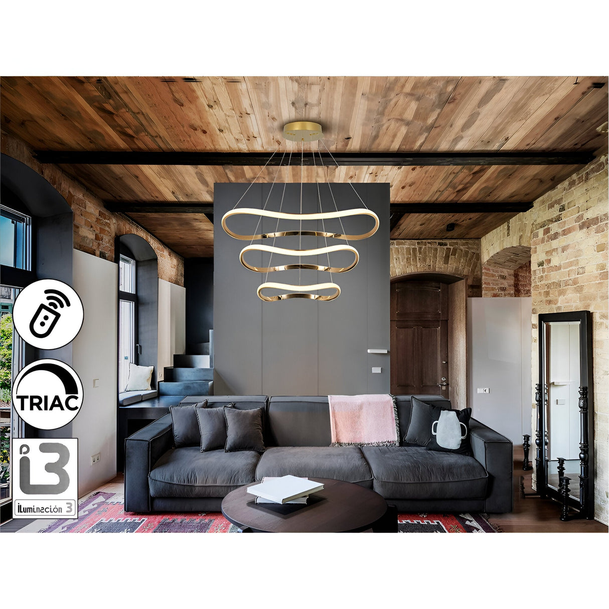 Naos Dimmable LED 3 Tier Circular Suspension Light - Rose Gold (With Remote Control)