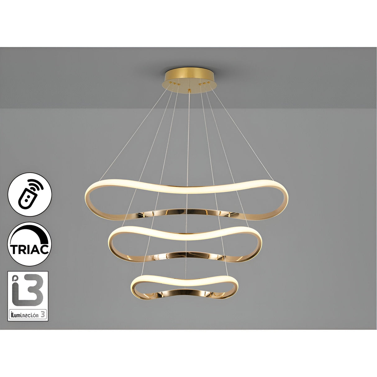 Naos Dimmable LED 3 Tier Circular Suspension Light - Rose Gold (With Remote Control)