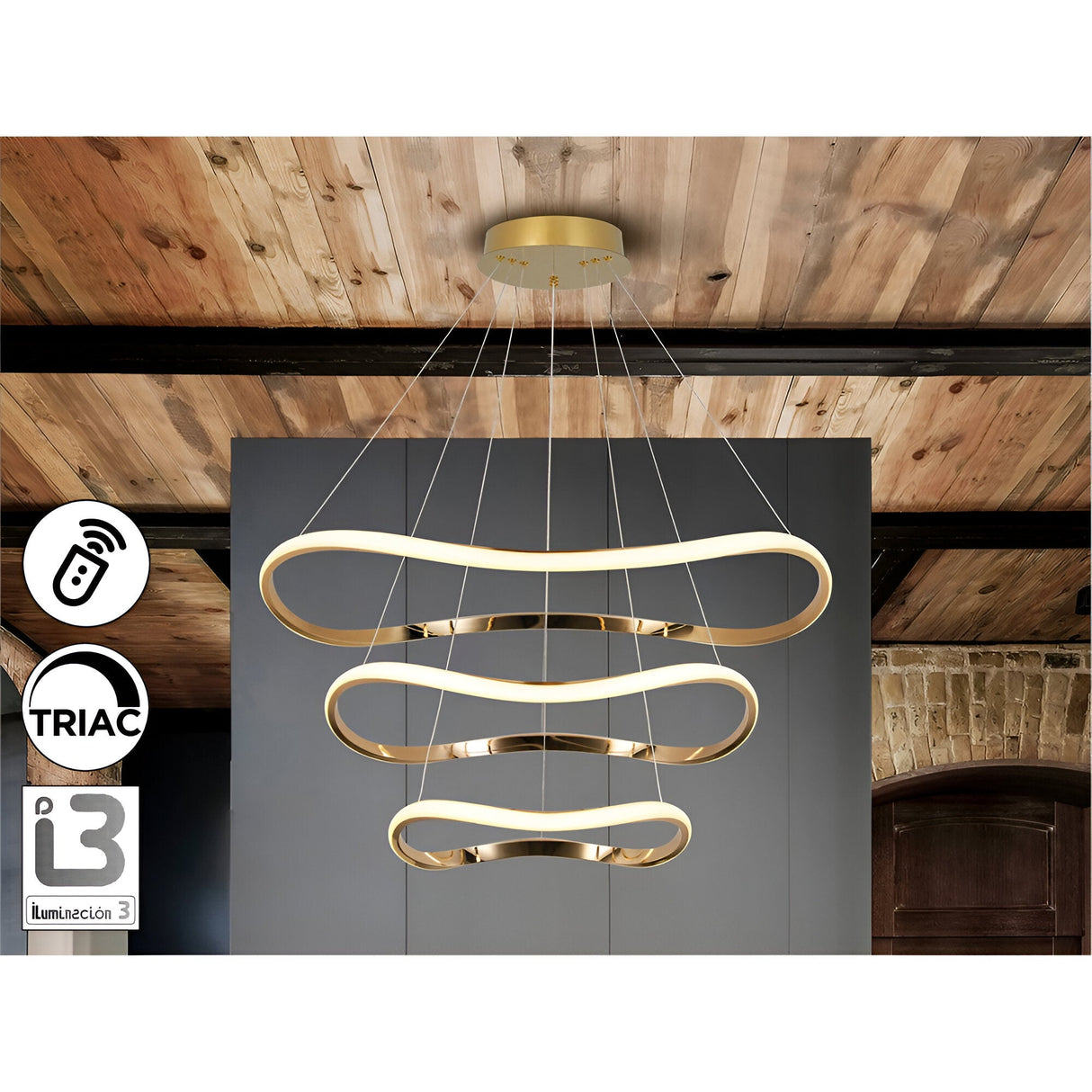 Naos Dimmable LED 3 Tier Circular Suspension Light - Rose Gold (With Remote Control)