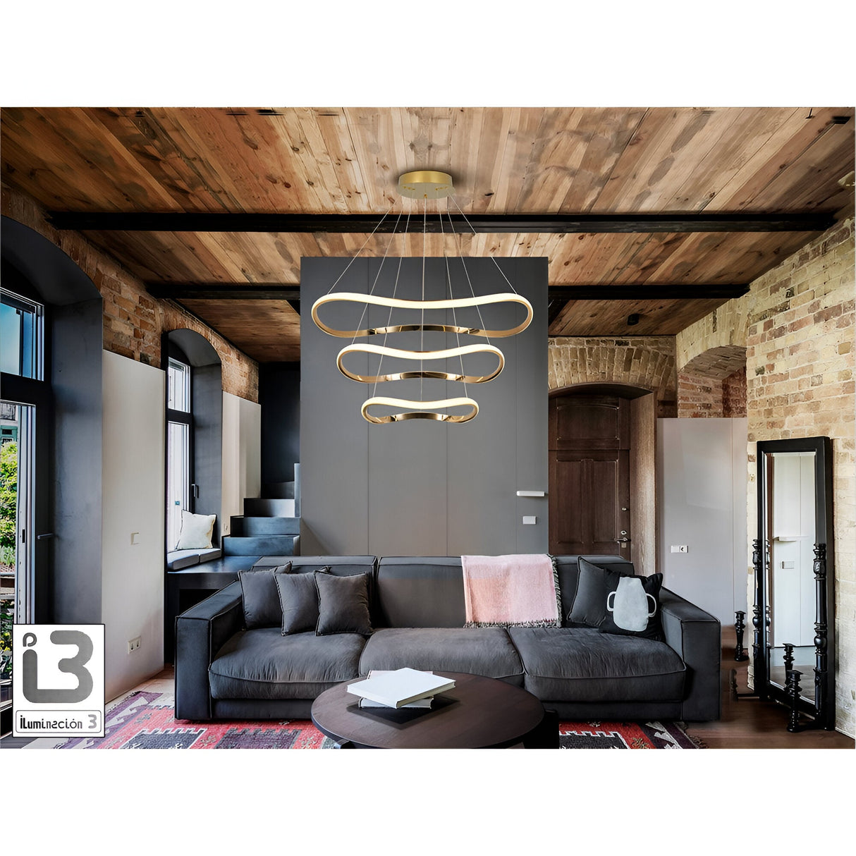 I3 - Naos Dimmable LED 3 Tier Circular Suspension Light 68W 3000K - Rose Gold