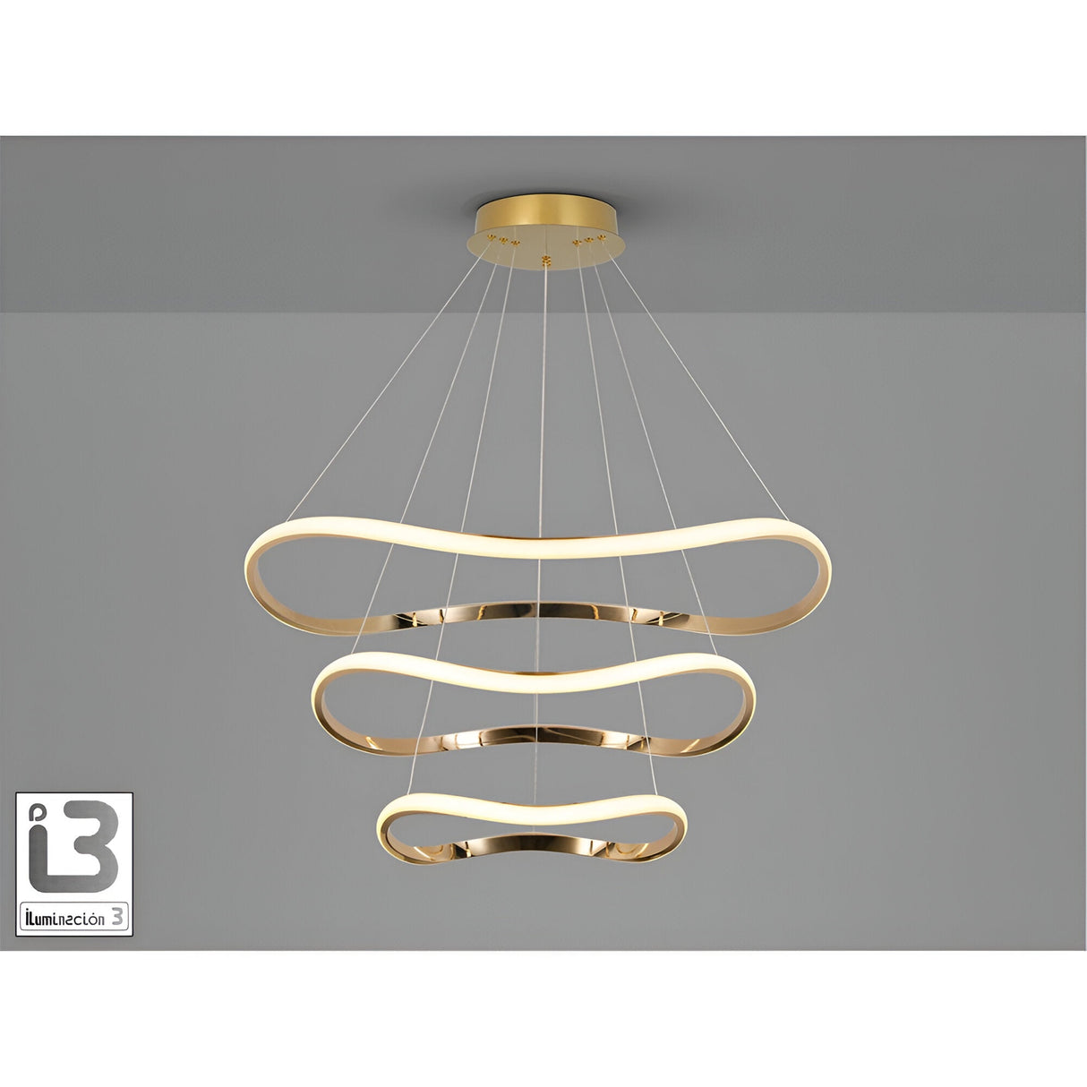 I3 - Naos Dimmable LED 3 Tier Circular Suspension Light 68W 3000K - Rose Gold