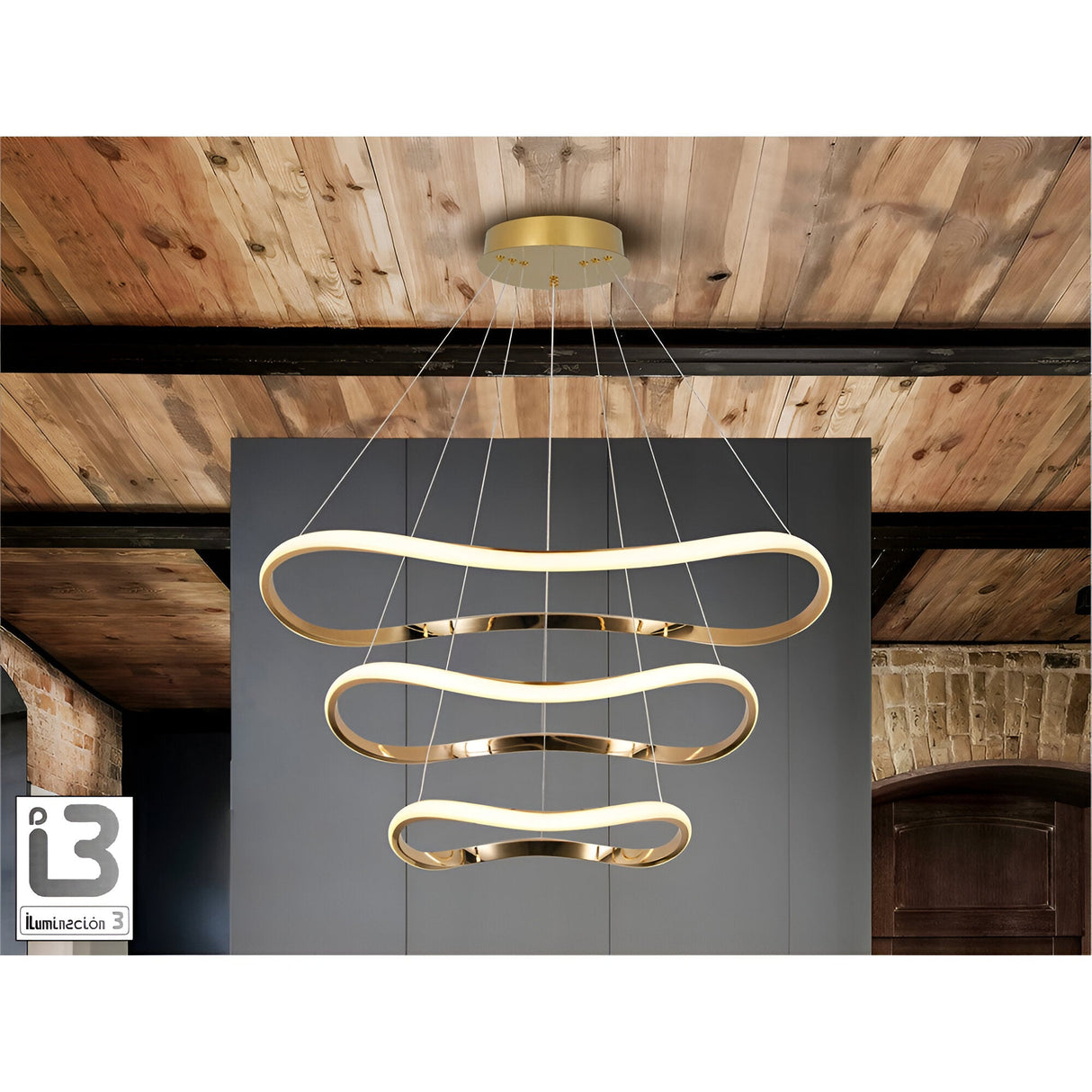 I3 - Naos Dimmable LED 3 Tier Circular Suspension Light 68W 3000K - Rose Gold