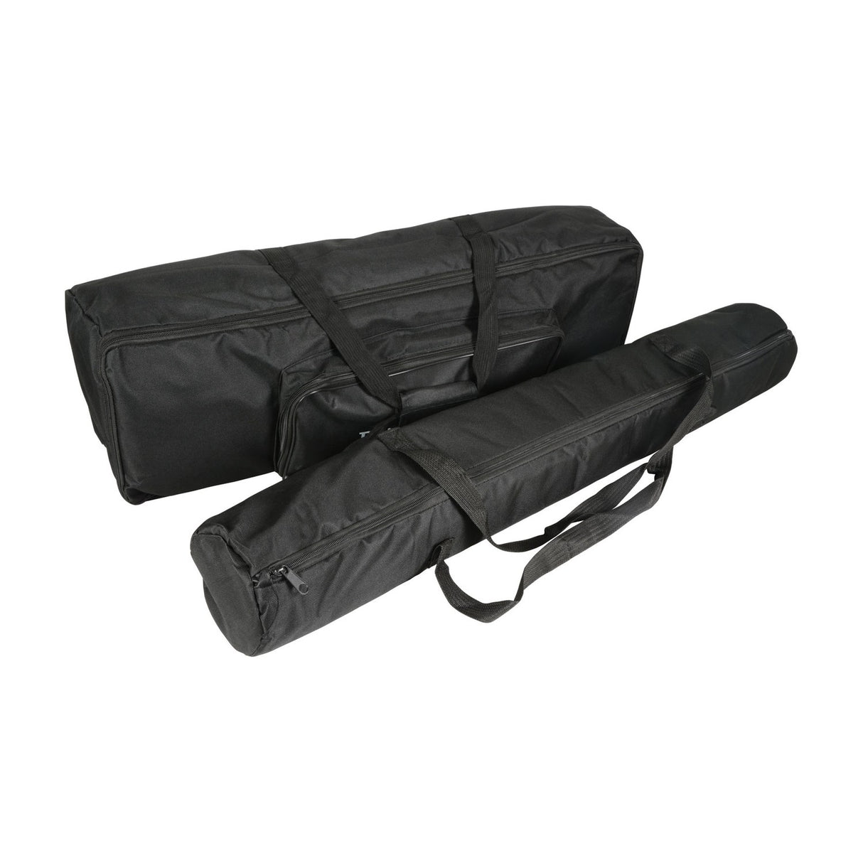 QTX carry bag set for PAR bar and tripod stand by AVSL, showing two black nylon padded bags with zip fasteners and webbing handles.