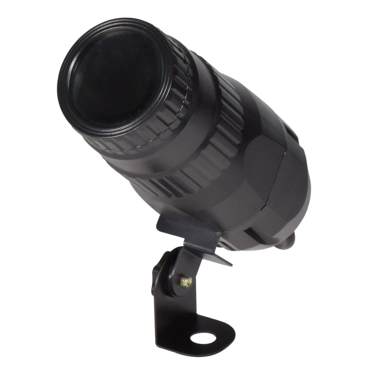 The QTX LED Spotlight - RGBW features a black cylindrical body on an adjustable bracket, ideal for RGBW accent lighting, shown against a white background.