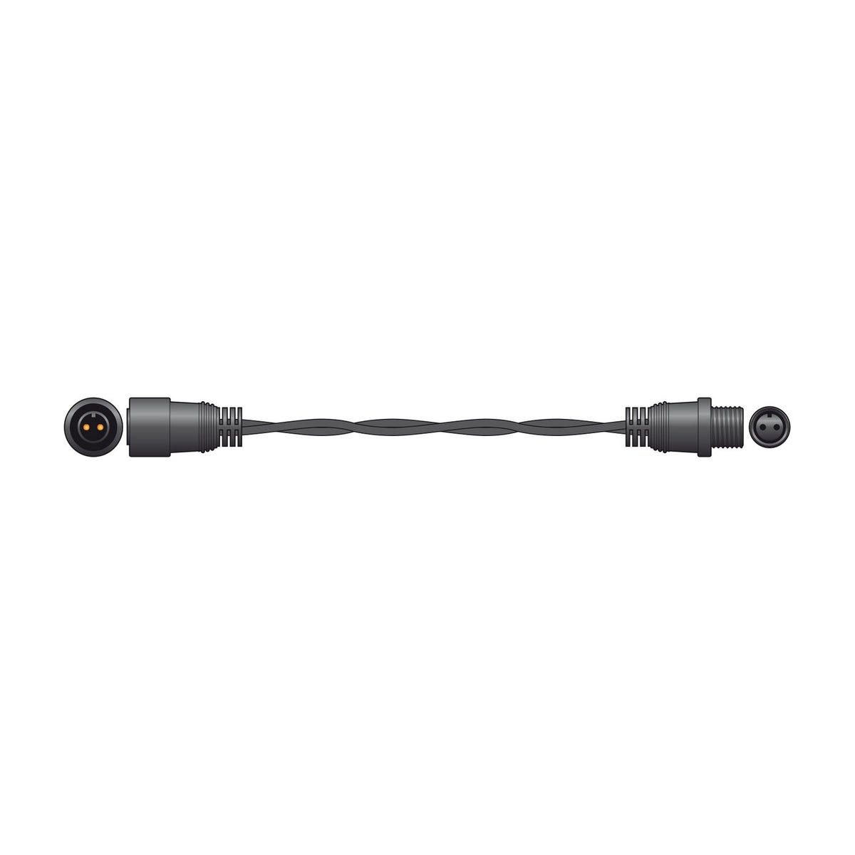 LYYT 5m outdoor string light extension cable with black rubber jacket and moulded two-pin connectors at each end, shown on a white background.