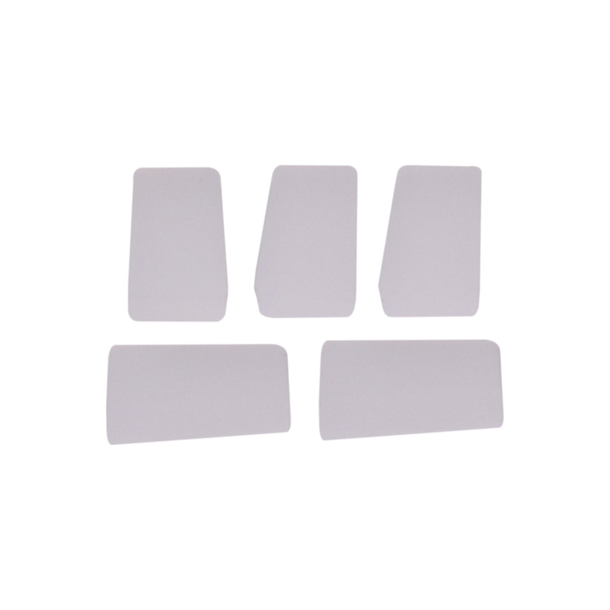 LYYT Side Bend LED tape end cap seal kit by AVSL, five white silicone seals in varied trapezoidal shapes shown on a plain white background.