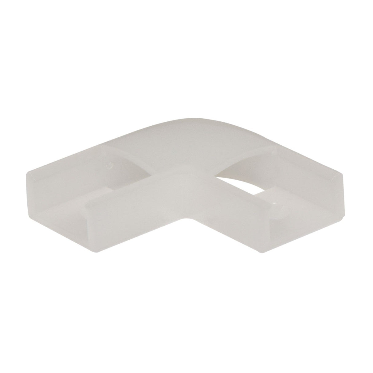 The LYYT Corner Connectors Short Crown (4 Pack) features translucent, L-shaped plastic connectors with two hollow sections, specifically designed for use with aluminium LED tape profiles to deliver a seamless diffused light effect, and is showcased against a plain white background.