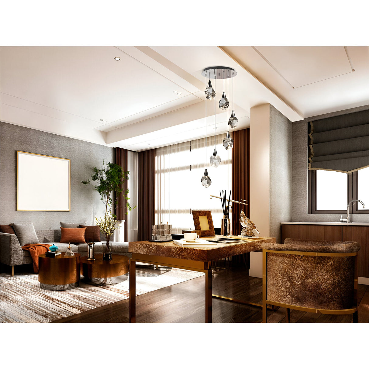 Aquaria 6 Light LED Glass Custer Pendant Light 24W 3000K - Chrome/Transparent