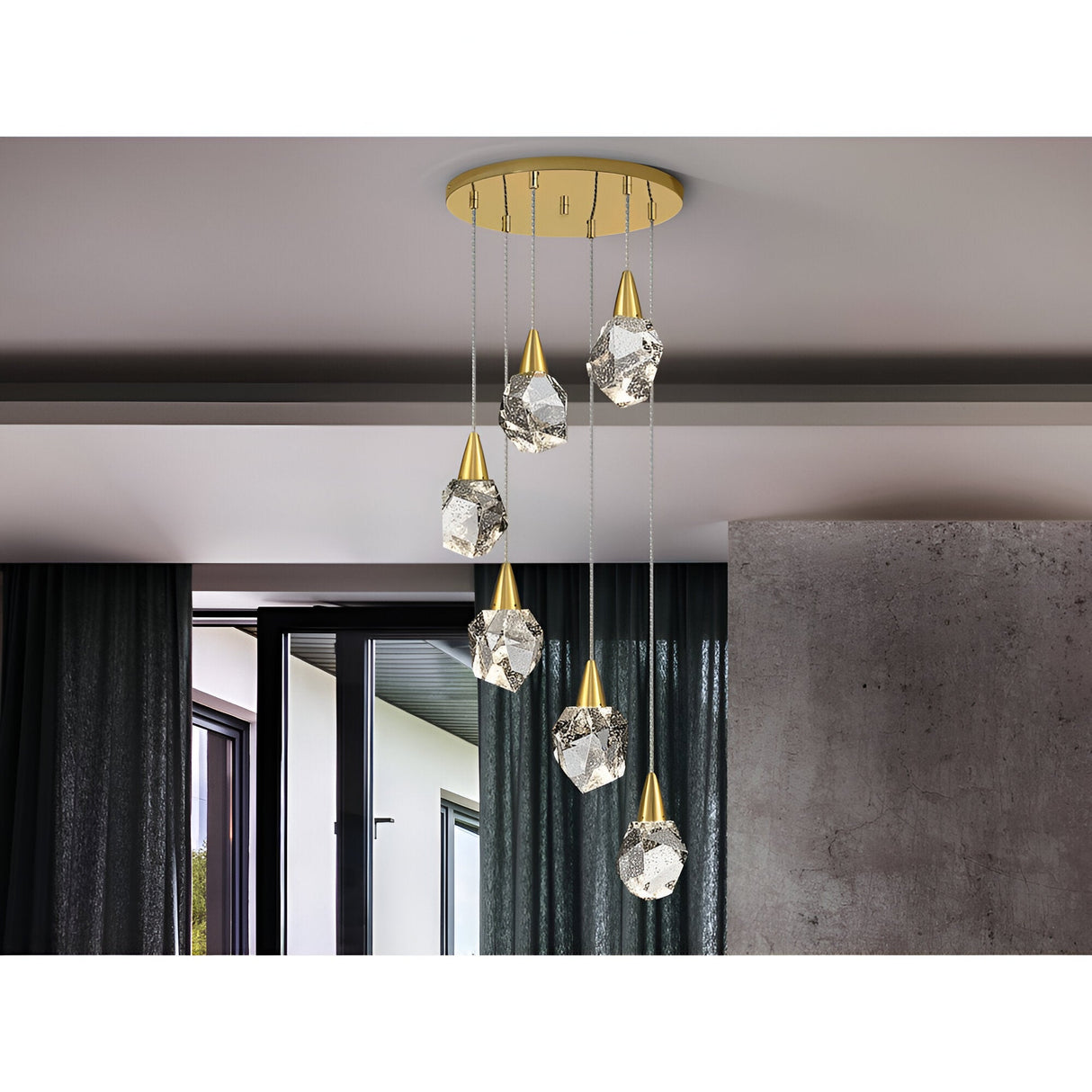 Aquaria 6 Light LED Glass Custer Pendant Light 24W 3000K - Matte Gold/Transparent