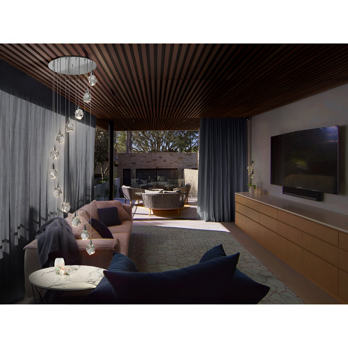 Aquaria 12 Light LED Glass Custer Pendant Light 80W 3000K - Chrome/Transparent