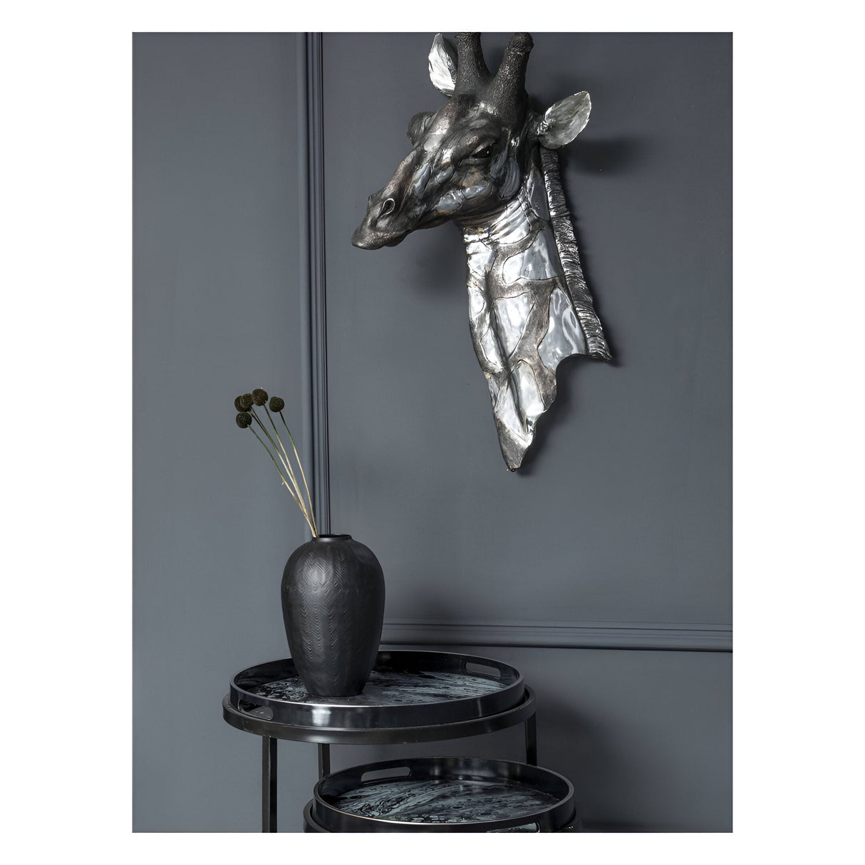 Dappled Silver Giraffe Head Wall Plaque - 76x23cm