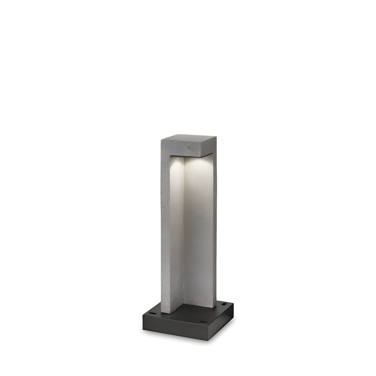 The Starry Outdoor LED Bollard Light 9W 4000K in a sleek gray finish features a modern, minimalist rectangular design that provides energy-efficient performance. Its top emits light to illuminate the structure, while its durable construction is complemented by a stylish black rectangular base for outdoor use.