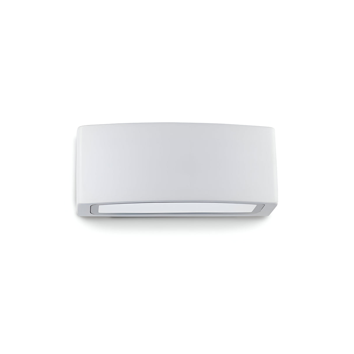 Introducing the Lunar Outdoor Wall Light in Gray, a minimalist rectangular fixture crafted from IP55 rated die-cast aluminum. It features a frosted glass panel elegantly displayed against a plain white background.