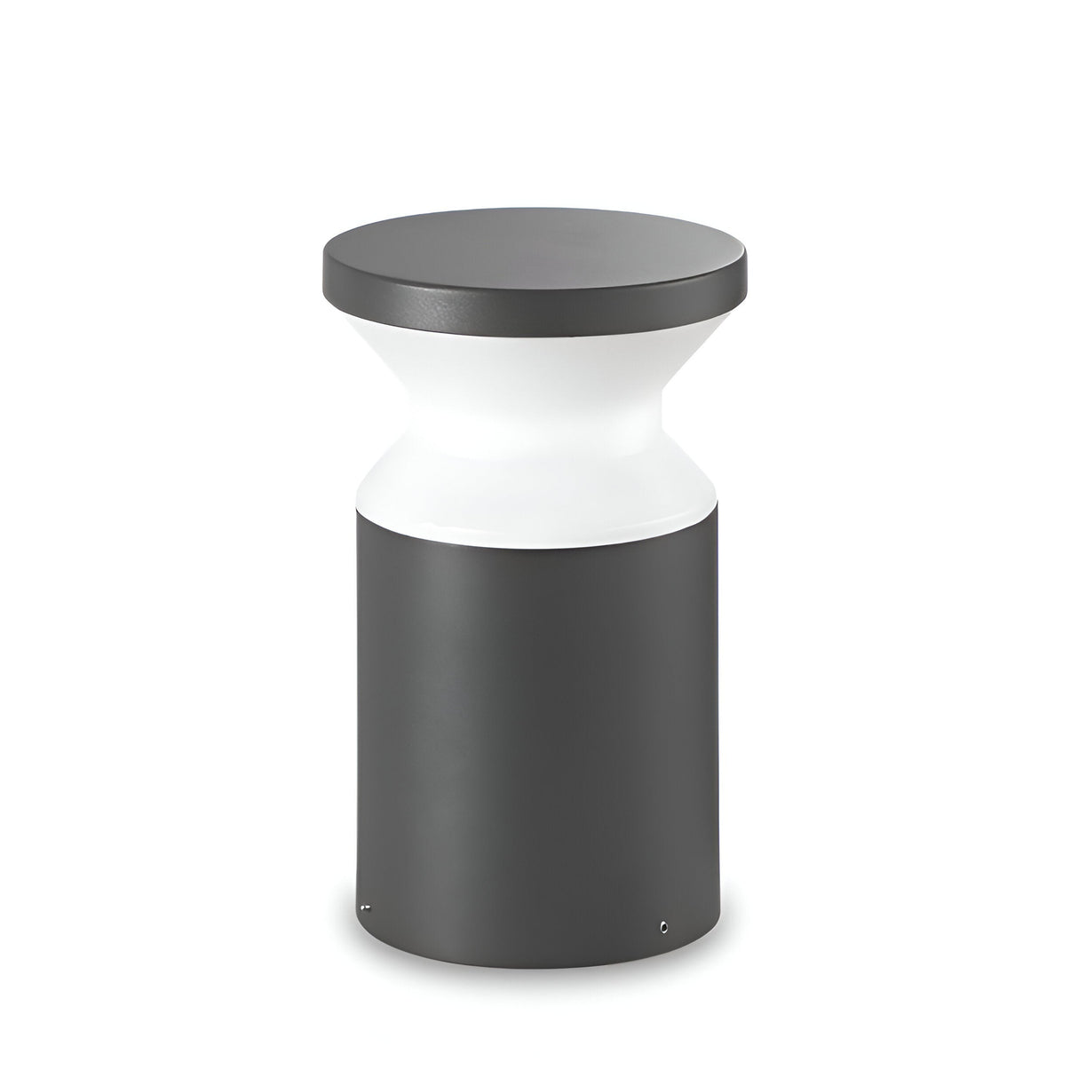The Radiantix Outdoor Bollard Light features a modern cylindrical design crafted from durable materials, with a sleek anthracite finish perfect for enhancing various interior settings and seamlessly complementing minimalist contemporary aesthetics.
