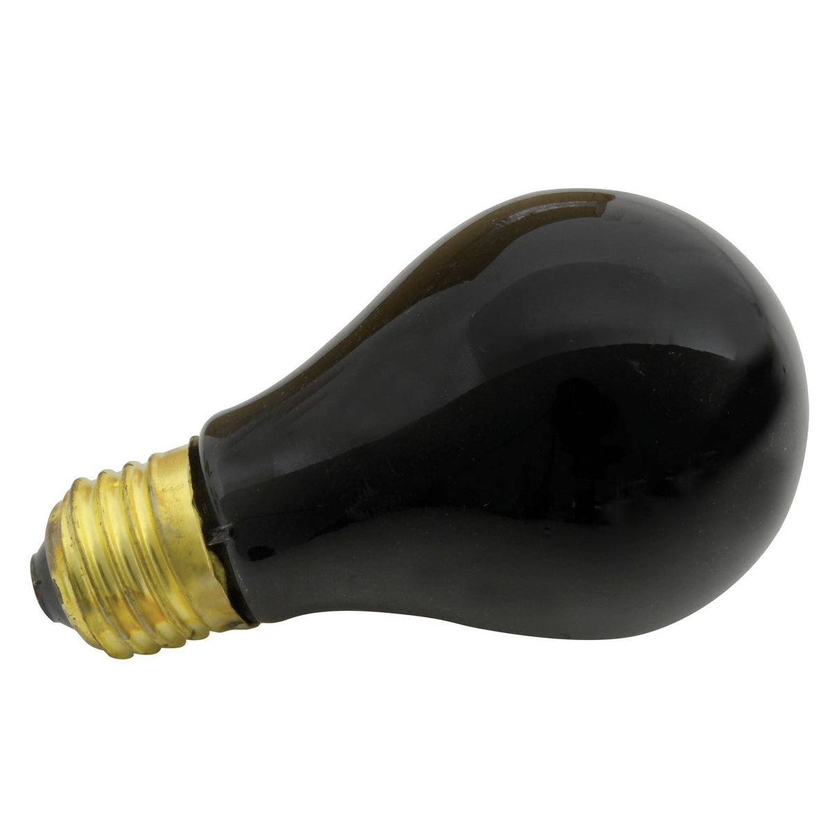 The QTX Black Light Bulb ES 75W - Black features a gold screw base and is ideal for stage effects and UV lighting, shown lying on its side against a white background.