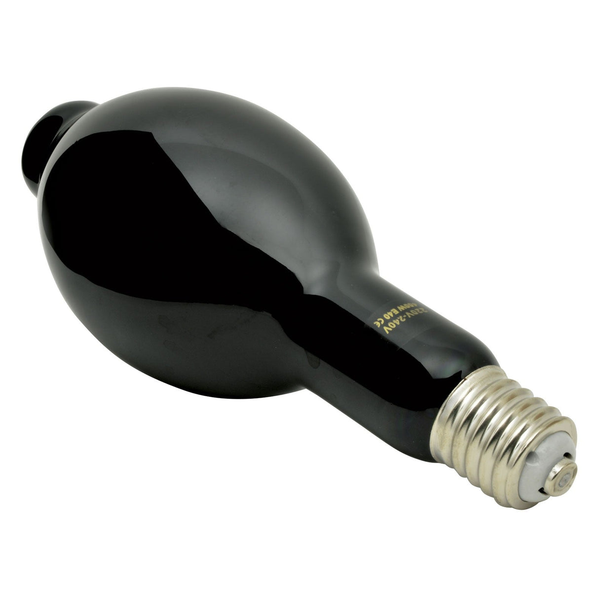 The QTX Black Light Bulb E40 400W - Black features a glossy, oval-shaped glass body and a standard E40 screw base, shown here on a white background.