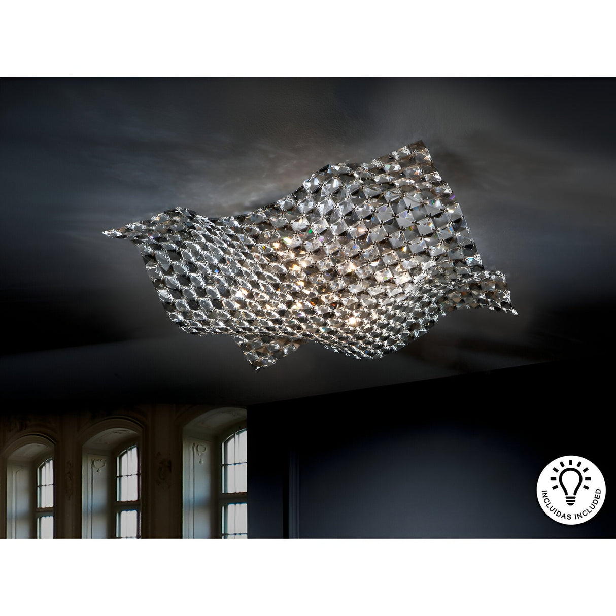 Saten 5 K9 Crystals Large Flush Light - Chrome
