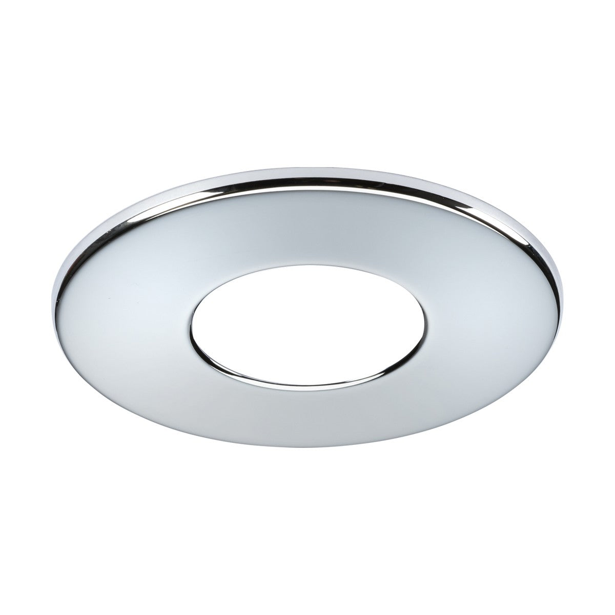 A polished chrome, circular fixed bezel with a central hole, ideal for use with the SpektroLED Evo system, set against a white background.