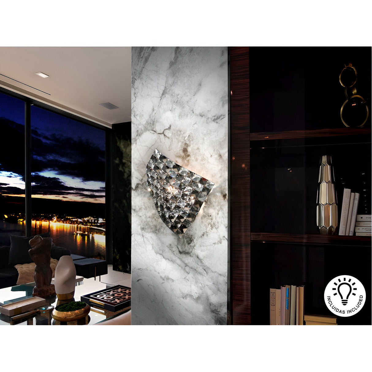 Saten Crystal Wal Light - Smoked Silver