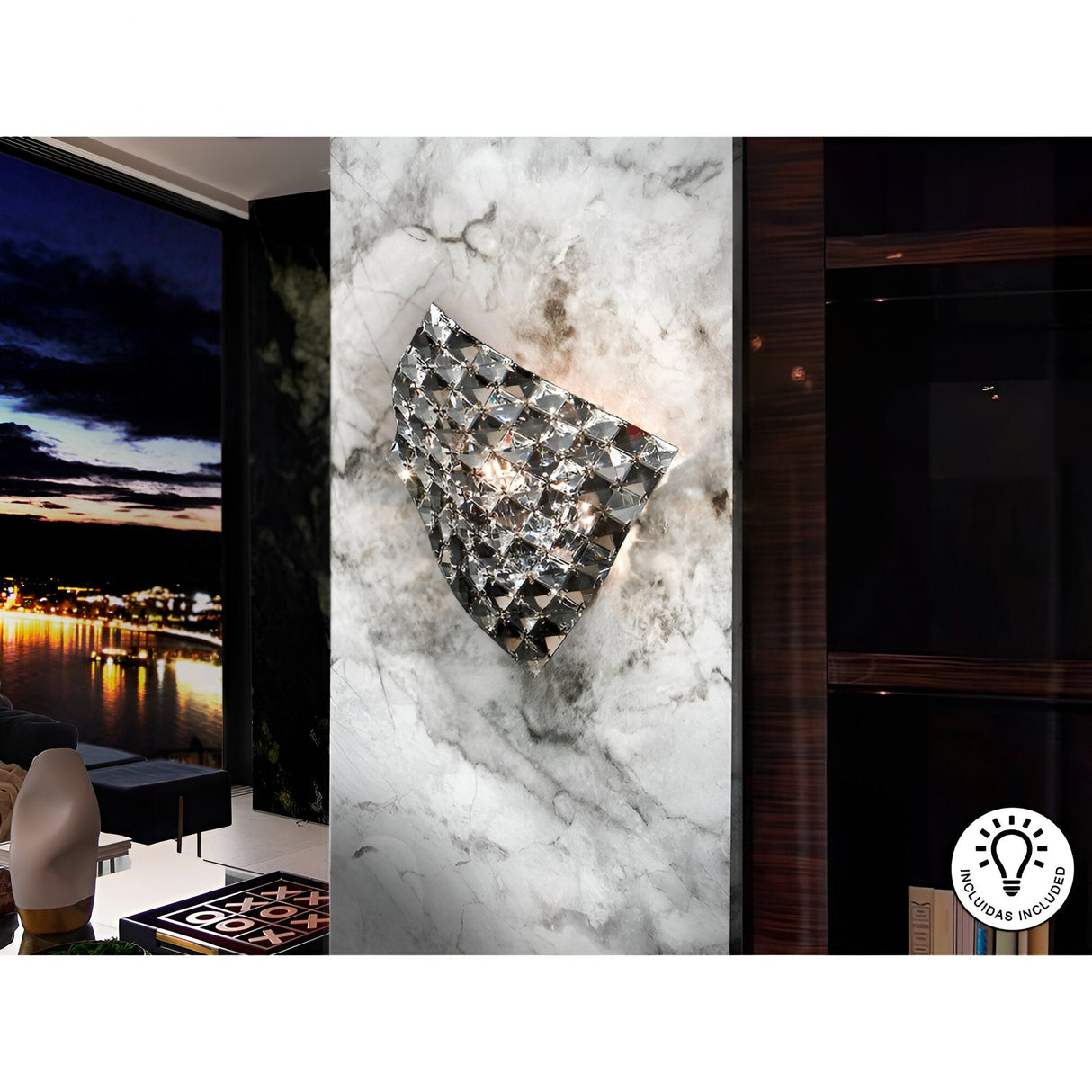 Saten Crystal Wal Light - Smoked Silver