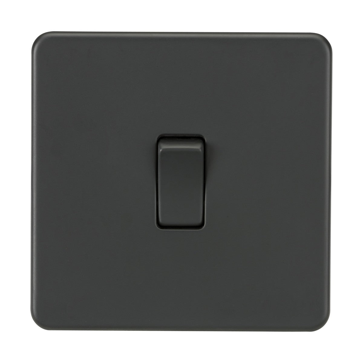 The 10AX 1 Gang DP Switch - Anthracite (Screwless) features a square, modern design, with a centered double pole switch and screwless finish.