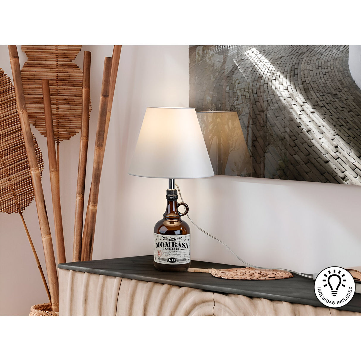 Bottle Table Lamp Kit With Satin White Shade