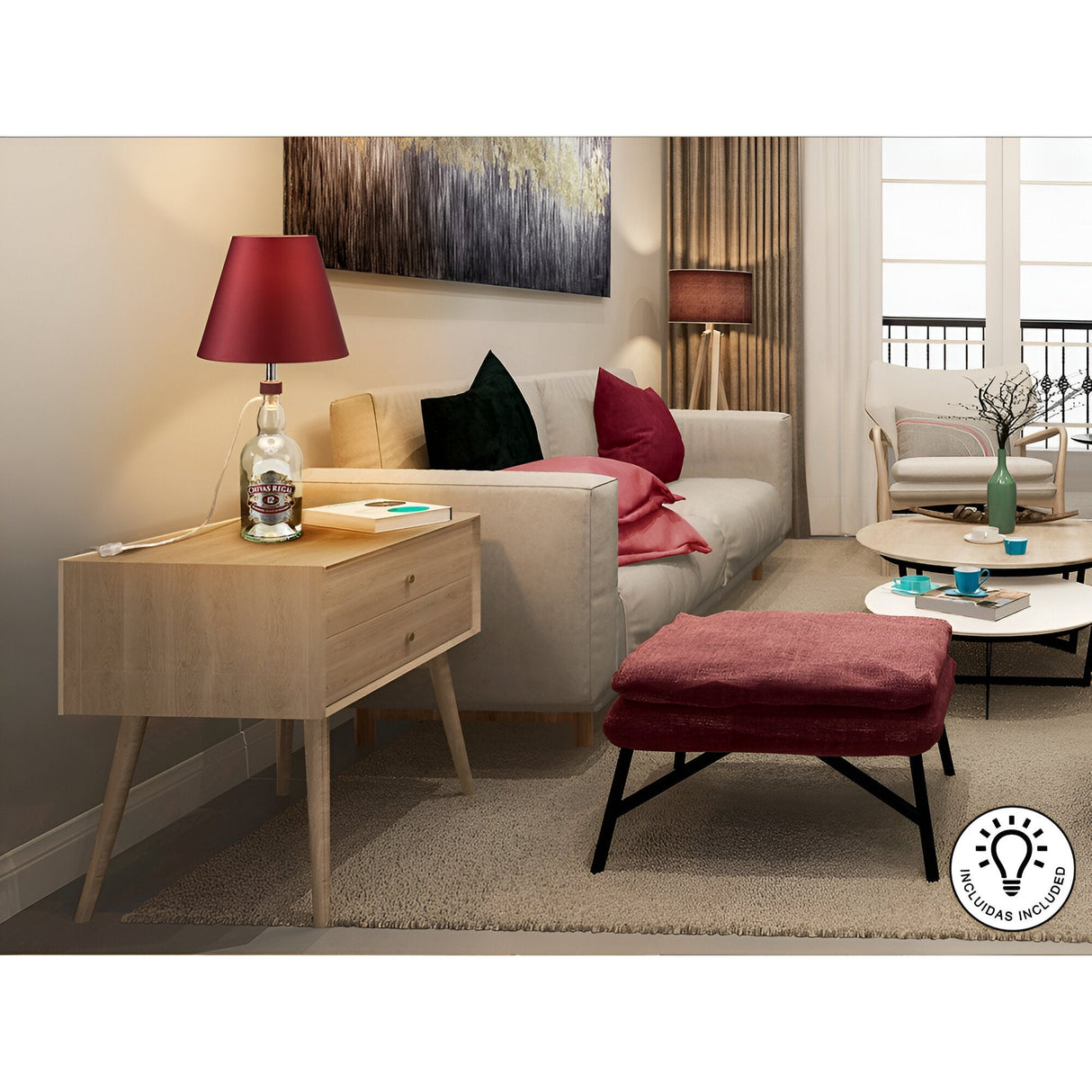 Bottle Table Lamp Kit With Satin Garnet Shade