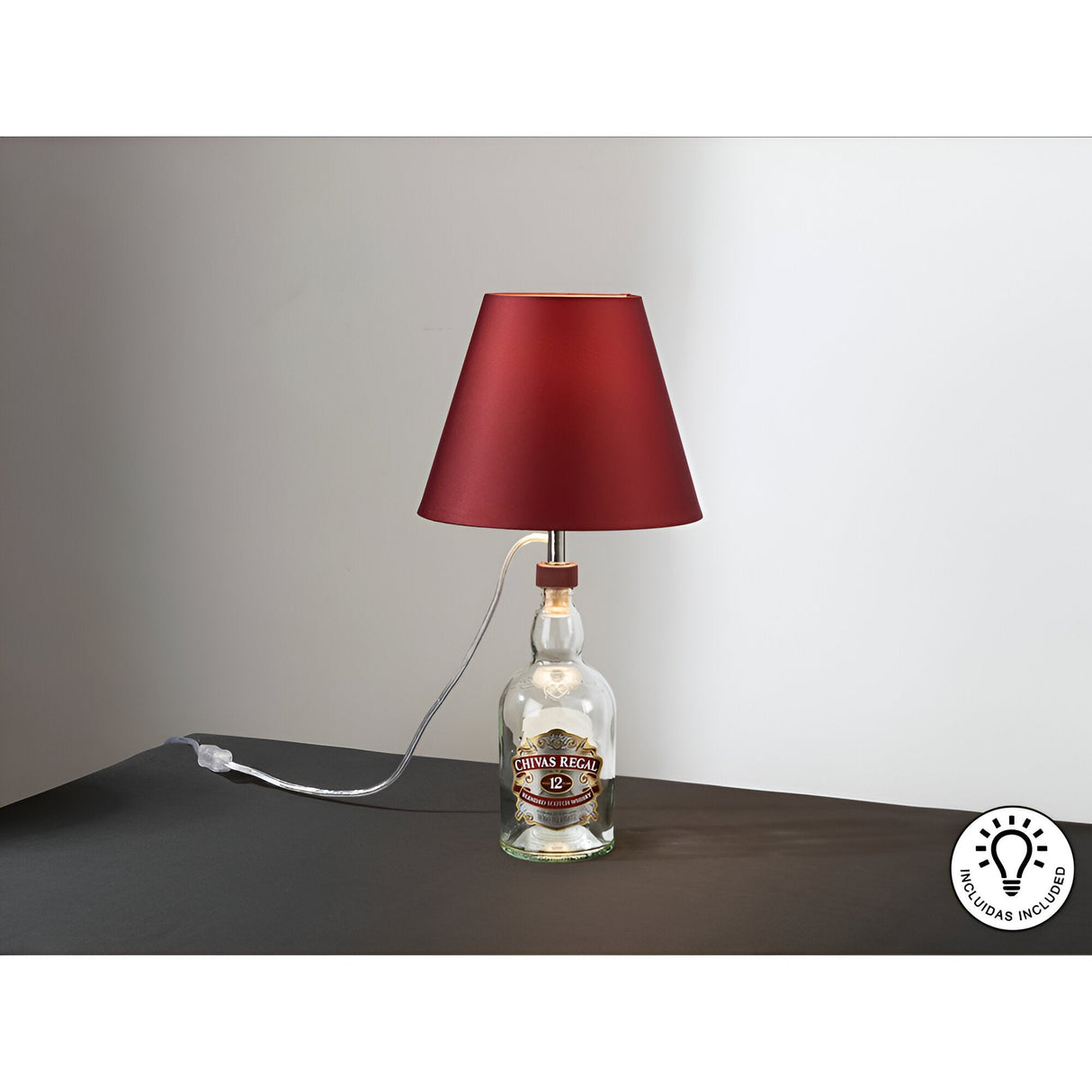 Bottle Table Lamp Kit With Satin Garnet Shade