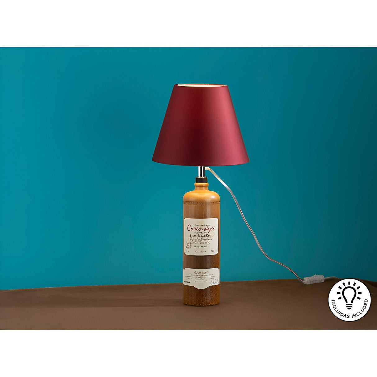 Bottle Table Lamp Kit With Satin Garnet Shade